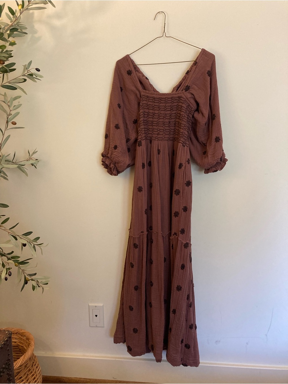 Free People Dahlia Embroidered Maxi Dress in Burgundy Road